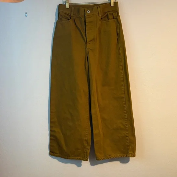 Wide-Leg Boot-Cut Pants in Olive Green - Picture 1 of 6